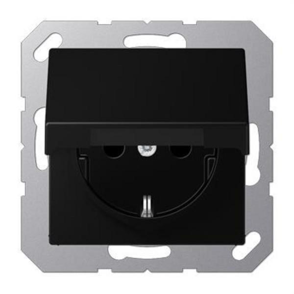 JUNG A1520BFKIKLSWM Enchufe con tapa abatible / protección contacto A negro mate