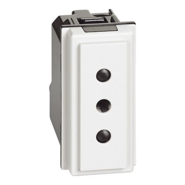 BTICINO KW4113 Bases enchufe italiano 2P+T 10A 250VCA LIVING NOW 1 módulo, alvéolos protegidos Ø 4mm, blan