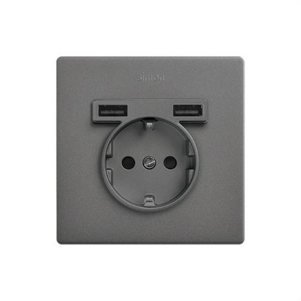 SIMON 27190610-096 Kit monoblock SIMON 270 schuko+2 cargadores USB con 1 elemento titanio