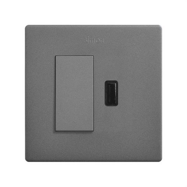 SIMON 27191610-096 Kit monoblock SIMON 270 conmutador pulsante+cargador USB A2,1A SMATCHARGE titanio