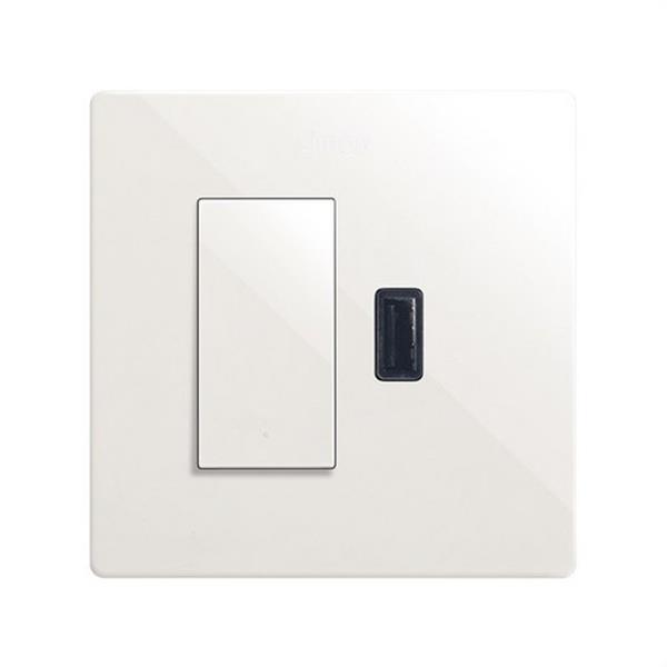 SIMON 27191610-090 Kit monoblock SIMON 270 conmutador pulsante+cargador USB A2,1A SMATCHARGE blanco