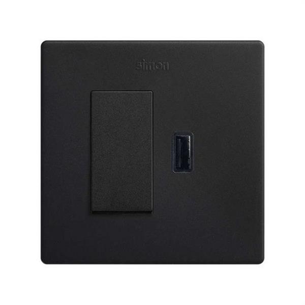 SIMON 27191610-098 Kit monoblock SIMON 270 conmutador pulsante+cargador USB A2,1A SMATCHARGE negro mate