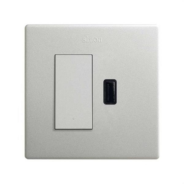 SIMON 27191610-093 Kit monoblock SIMON 270 conmutador pulsante+cargador USB A2,1A SMATCHARGE aluminio