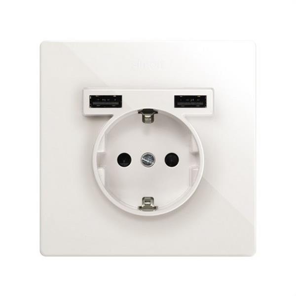 SIMON 27190610-090 Kit monoblock SIMON 270 schuko+2 cargadores USB con 1 elemento blanco