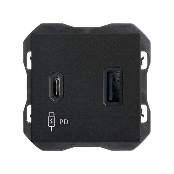 SIMON 20000296-098 Cargador SIMON 270 USB doble 3,1A tipo A+C QUICKCHARGE negro mate