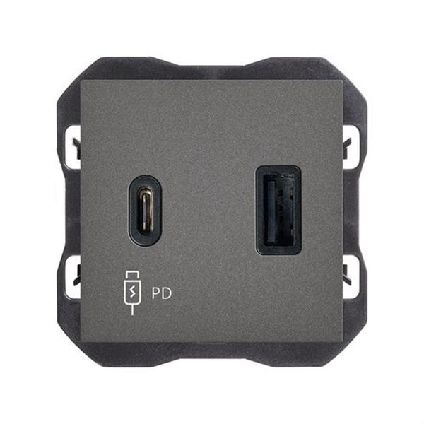 SIMON 20000296-096 Cargador SIMON 270 USB doble 3,1A tipo A+C QUICKCHARGE titanio