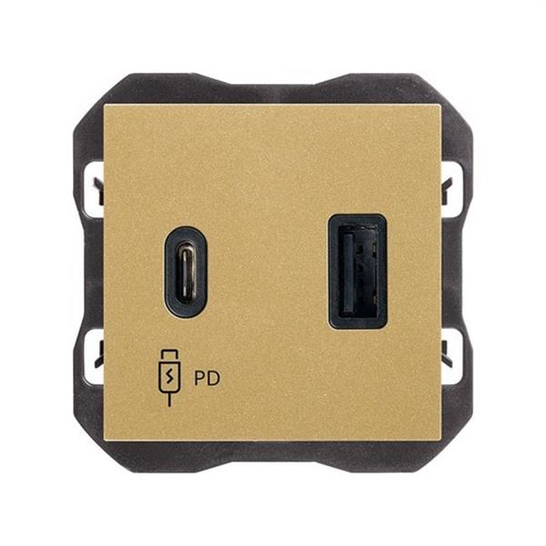 SIMON 20000296-095 Cargador SIMON 270 USB doble 3,1A tipo A+C QUICKCHARGE oro