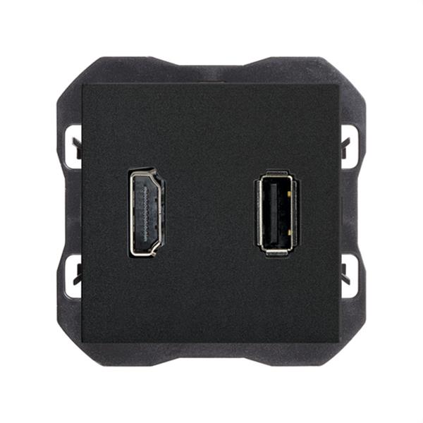 SIMON 20000095-098 Conector SIMON 270 HDMI+USB tipo A negro mate