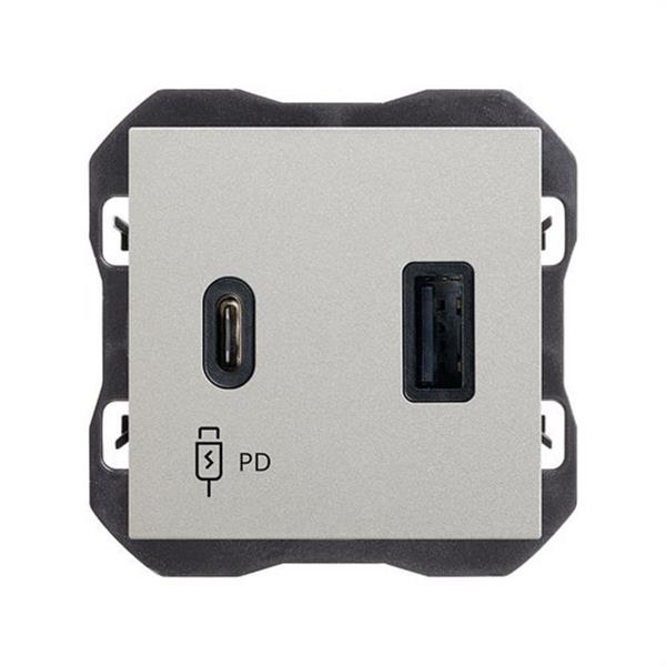 SIMON 20000296-093 Cargador SIMON 270 USB doble 3,1A tipo A+C QUICKCHARGE aluminio