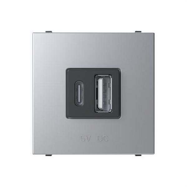 NIESSEN N2285.1 PL Cargador USB tipo A+C 18W 230V con 2 módulos plata