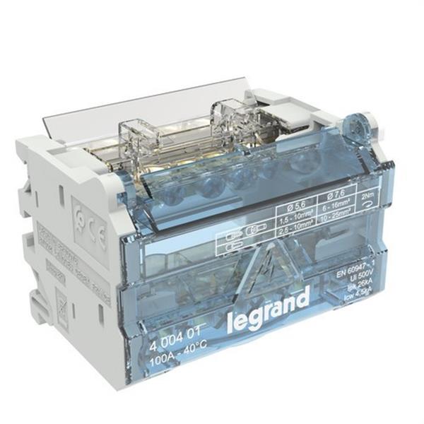 LEGRAND 400401 Repartidor modular de barras escalonadas, 2 Polos, 100 A, 6 salidas, 4 módulos
