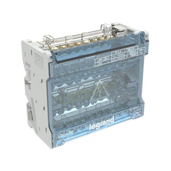 LEGRAND 400406 Repartidor modular de barras escalonadas 4 Polos, 100 A, 10 salidas, 6 módulos