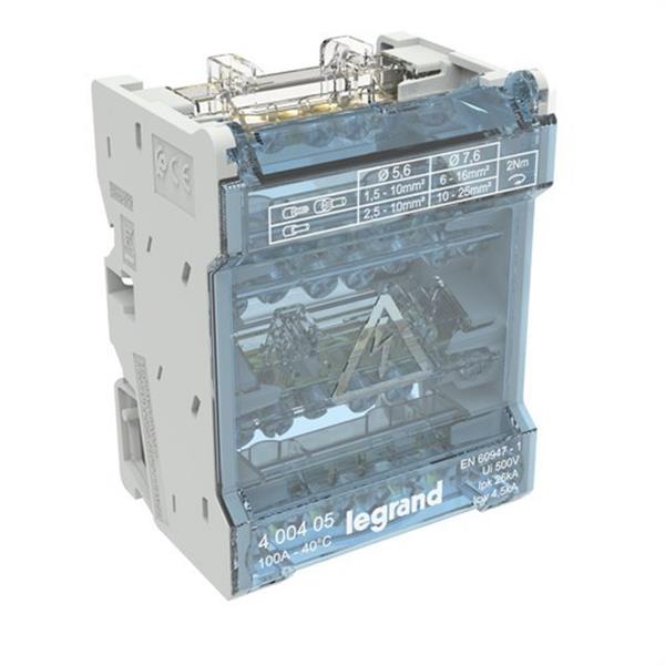 LEGRAND 400405 Repartidor modular de barras escalonadas 4 Polos, 100 A, 6 salidas, 4 módulos
