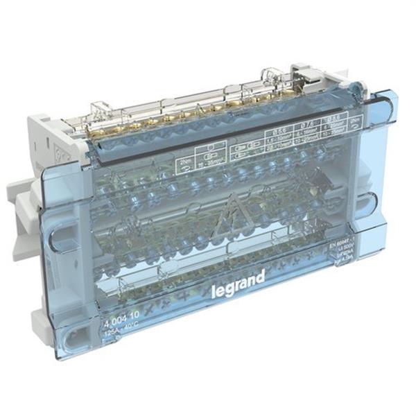 LEGRAND 400410 Repartidor modular de barras escalonadas 4 Polos, 125 A, 15 salidas, 10 módulos