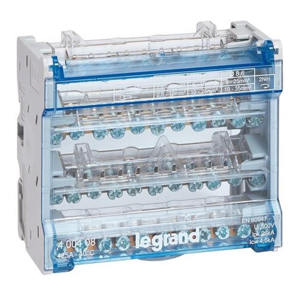 LEGRAND 400408 Repartidor modular de barras escalonadas 4 Polos, 125 A, 10 salidas, 6 módulos