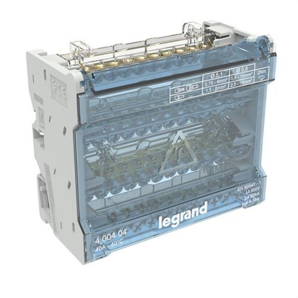 LEGRAND 400404 Repartidor modular de barras escalonadas 4 Polos, 40 A, 12 salidas, 6 módulos