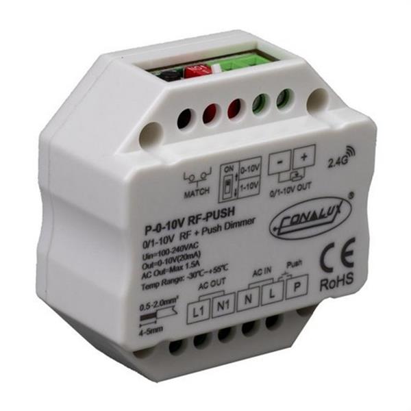 CONALUX P-0-10V-RF-PUSH-WIFI+BT Pastilla de salida 0/1-10V con función de regulación por pulsador y opción de mando de radi