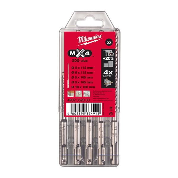 MILWAUKEE 4932352833 Broca SDS-Plus MX4 (Estuche) 5 piezas (5/6 x 115 mm, 6/8/10 x 160 mm)