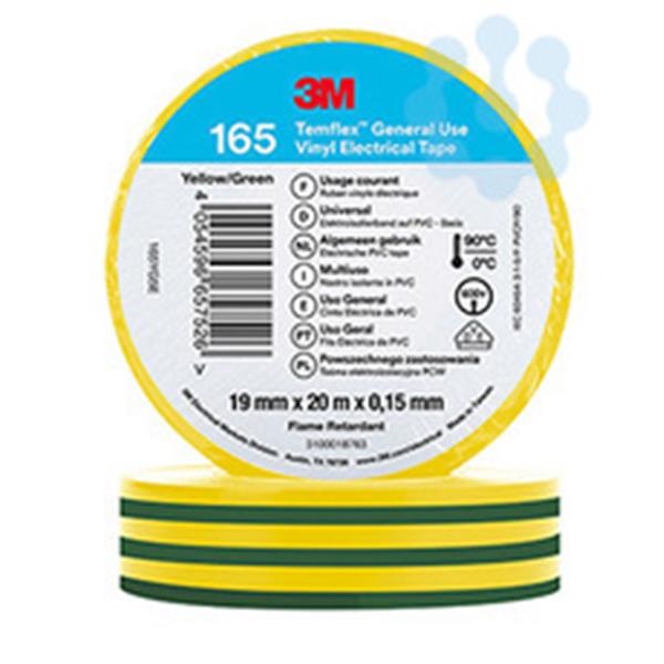 3M ELECTRICOS 165AV20 Cinta Temflex 165 19mm x 20m amarillo/verde