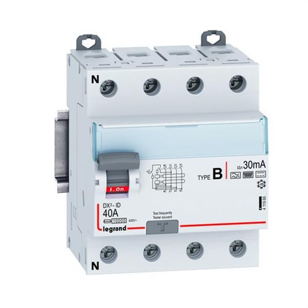 LEGRAND 411966 Interruptor diferencial DX³ 4P, 400V, 40A, tipo B, 30mA, 4 módulos