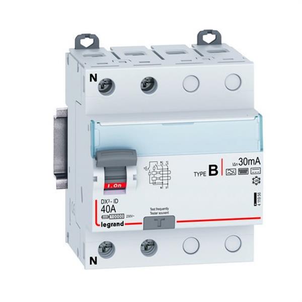 LEGRAND 411956 Interruptor diferencial DX³ 2P, 230V, 40A, tipo B, 30mA, 4 módulos
