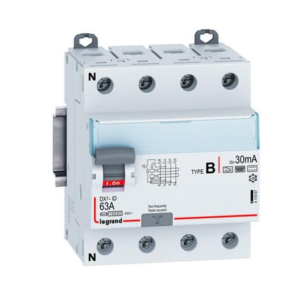 LEGRAND 411967 Interruptor diferencial DX³ 4P, 400V, 63A, tipo B, 30mA, 4 módulos