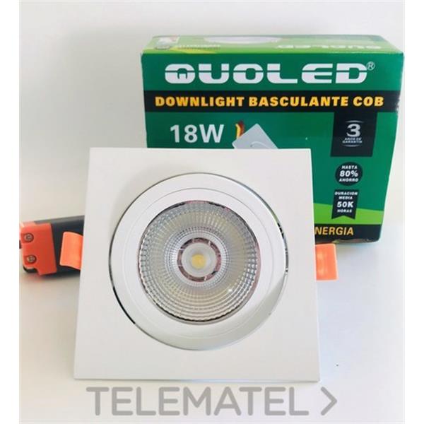 QUOLED 0013-18W-213 DOWNLIGHT LED 18W BASCULAR CUAD.BL LUZ CALIDA 3000K