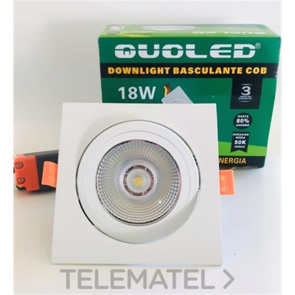 QUOLED 0013-18W-212 DOWNLIGHT LED 18W BASCULAR CUAD.BL. LUZ NEUTRA 4200K