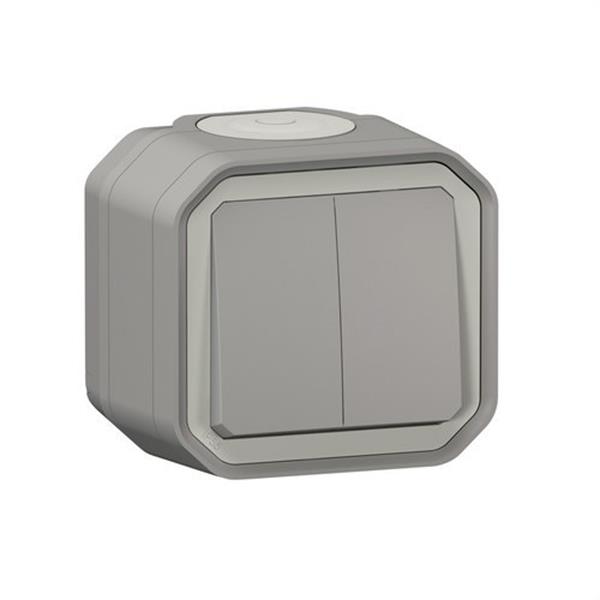 LEGRAND 069715L Conmutador doble Plexo monobloc de superficie, 10AX, gris