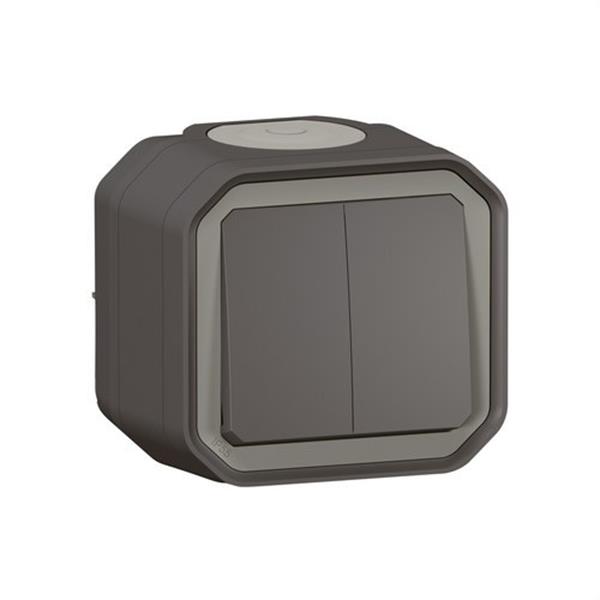 LEGRAND 069775L Conmutador doble Plexo monobloc de superficie, 10AX, antracita