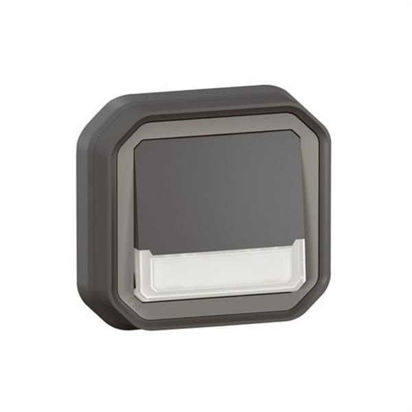 LEGRAND 069854L Pulsador NA+NC luminoso con portaetiquetas Plexo Monobloc de empotrar, 10A, antracita