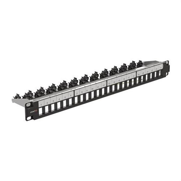 OPENETICS 05614 Patch panel vacío OPENETICS 1 U 24 puertos UTP-STP, modelo Slim con etiquetero