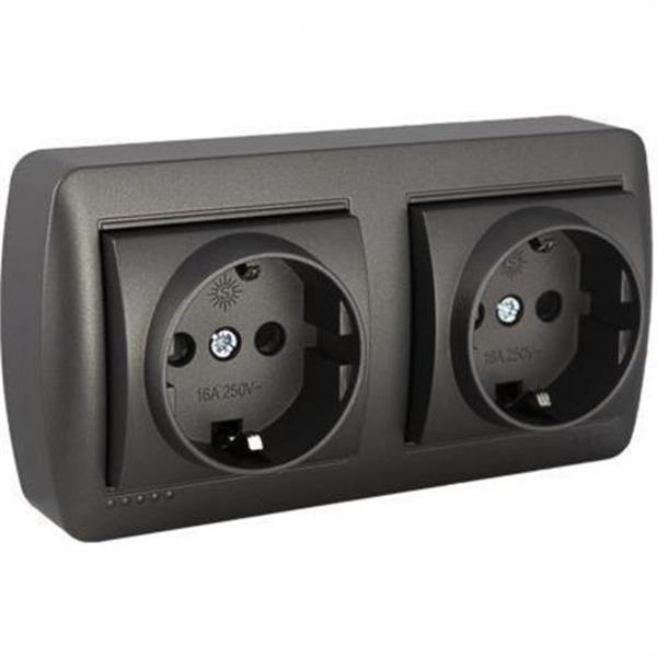 SOLERA MUR66NGU Base fija doble Serie Mural 2P+T 16A 250V de superficie GRAFITO