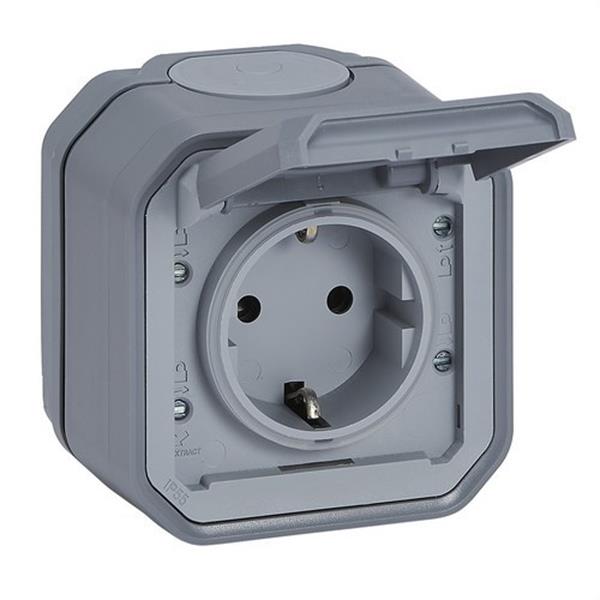 LEGRAND 069733L Base de corriente monobloc superficie Plexo IP55, 16A, 2P+T, embornamiento con tornillos, g