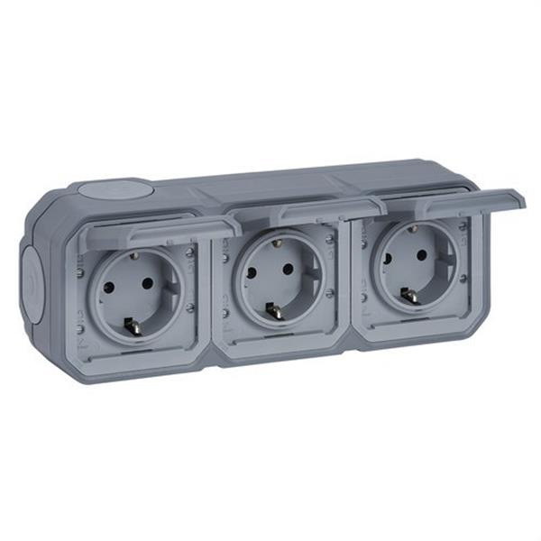 LEGRAND 069743L Base de corriente Plexo IP55, 16A, 3x2P+T, instalación en superficie horizontal, gris