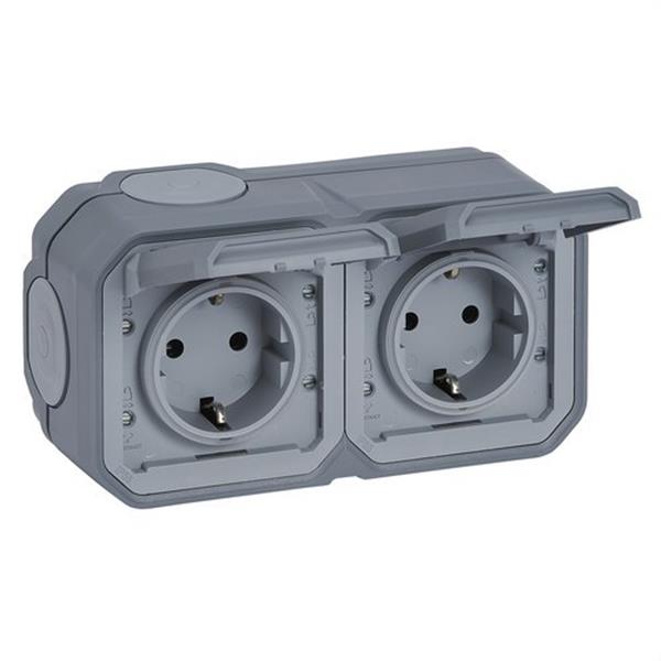 LEGRAND 069742L Base de corriente monobloc Plexo IP55, 16A, 2x2P+T, instalación en superficie horizontal, g