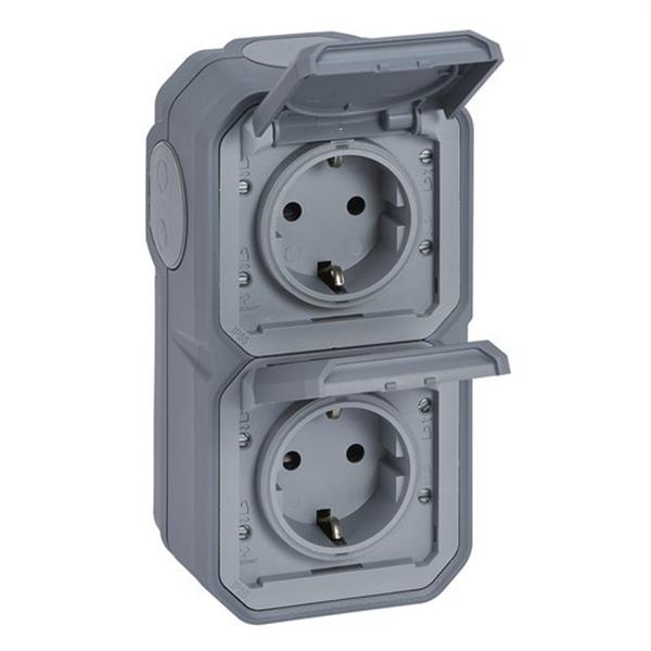 LEGRAND 069744L Base de corriente monobloc Plexo IP55, 16A, 2x2P+T, instalación en superficie vertical, gri