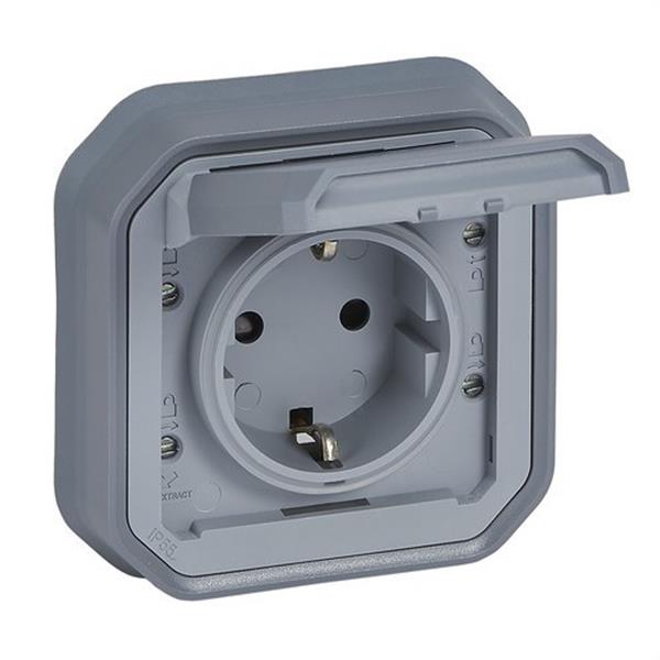LEGRAND 069833L Base de corriente monobloc empotrar Plexo IP55, 16A, 2P+T, embornamiento con tornillos, gri