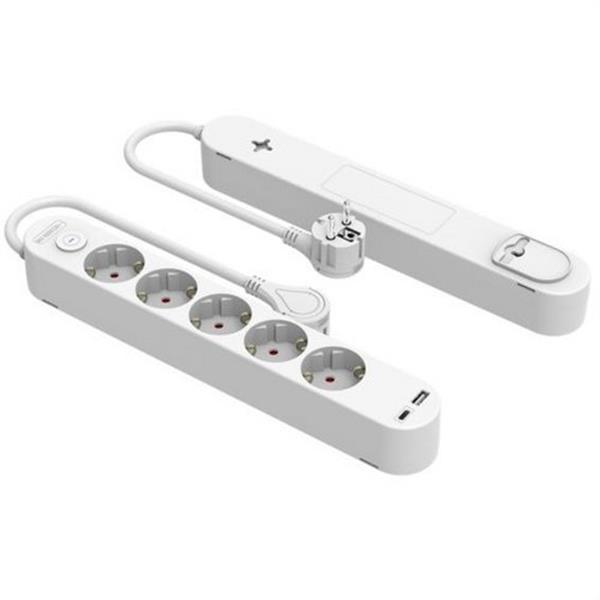 SILVER ELECTRONICS 48645 Base eléctrica multi PROTEK PLUS USB 5 tomas con interruptor 1 USB-A + 1 USB-C 3A cable 1,5