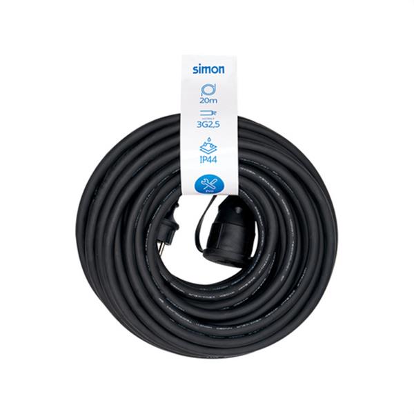 SIMON PL122501 Prolongador profesional H07RN-F, 3G2.5 20m IP44 negro
