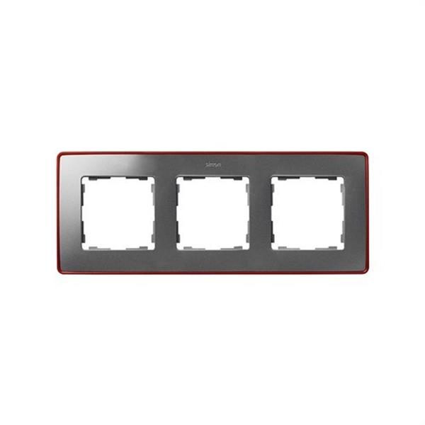 SIMON 8201630-255 Marco SIMON DETAIL 82 con 3 elementos aluminio frio base rojo